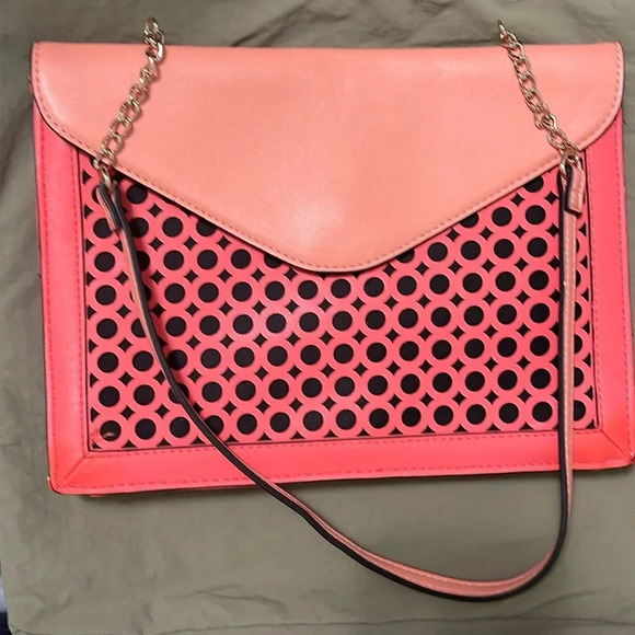 Neiman Marcus Orange and Peach purse Vegan Leather Good Pre-owned Condition. - Picture 1 of 8